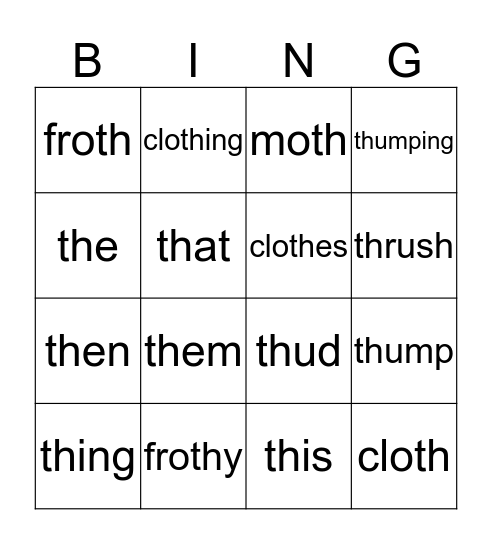 th words Bingo Card