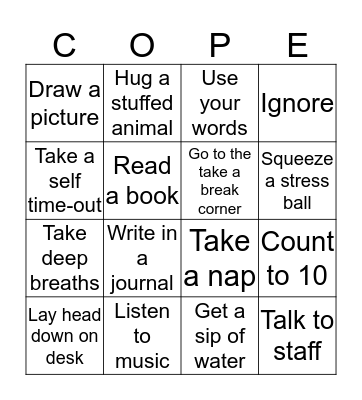 Coping Skills Bingo Card