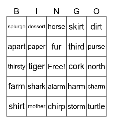 Bossy R Bingo Card