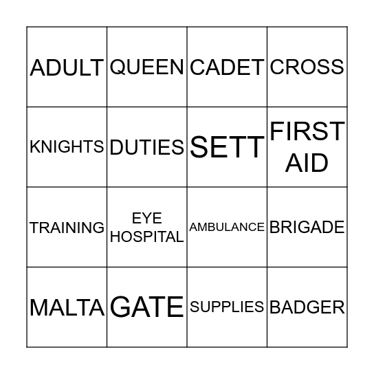St John Family Bingo Card