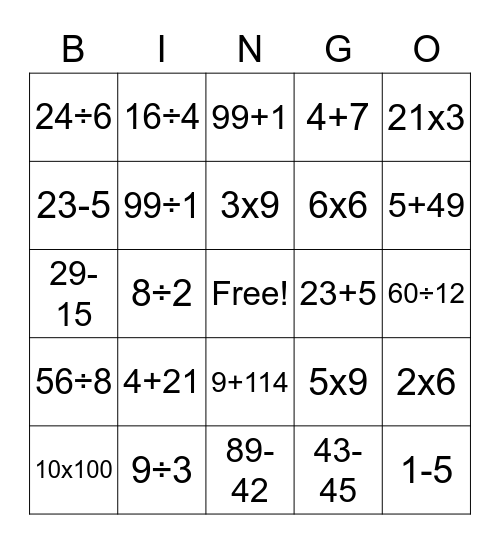 Math Bingo!! Bingo Card