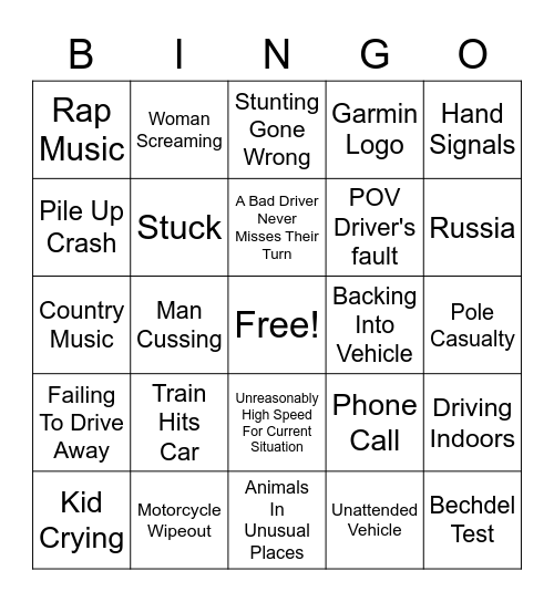 Idiots In Cars Bingo 💥🚗 Bingo Card