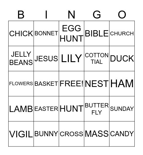 EASTER  Bingo Card