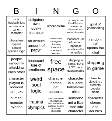 roblox undertale roleplay bingo Card