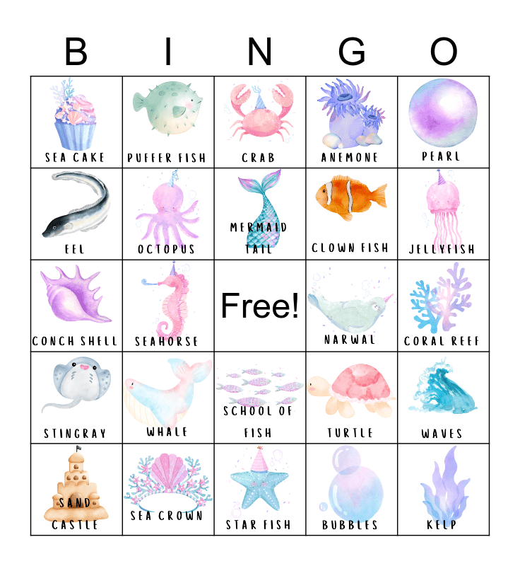 Mermaid Bingo Card