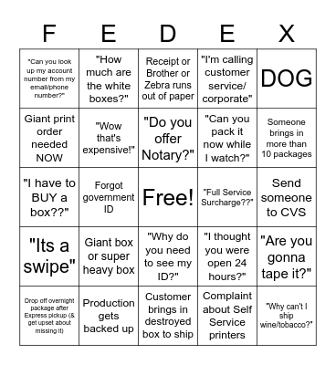Fedex Office 2693 Bingo Card