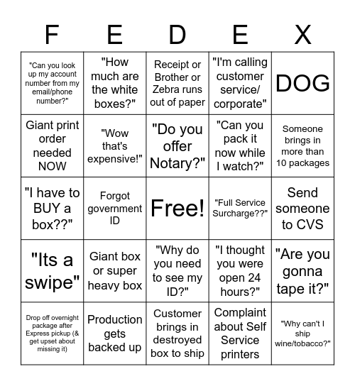 Fedex Office 2693 Bingo Card