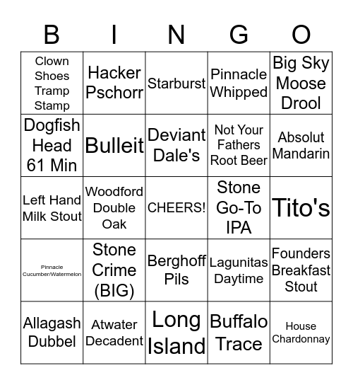 Drink Bingo! *Attach your Receipts!  Bingo Card