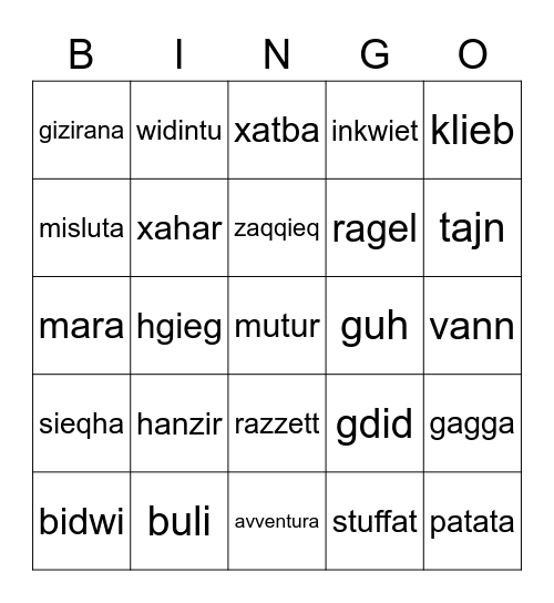Stewart Bingo Card