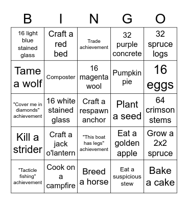 Minecraft bingo w friends Bingo Card