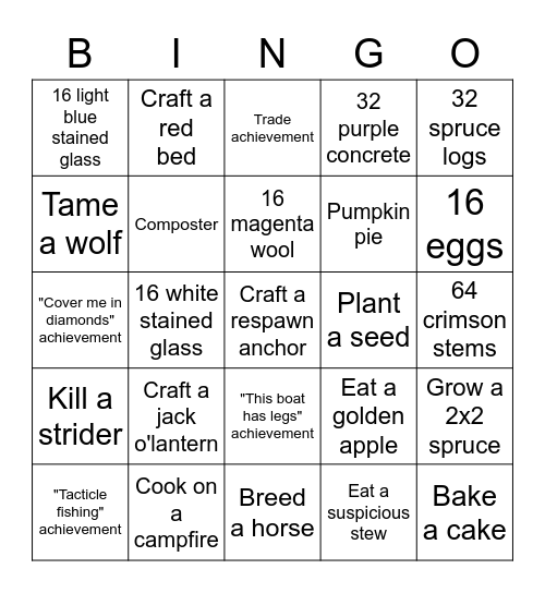Minecraft bingo w friends Bingo Card