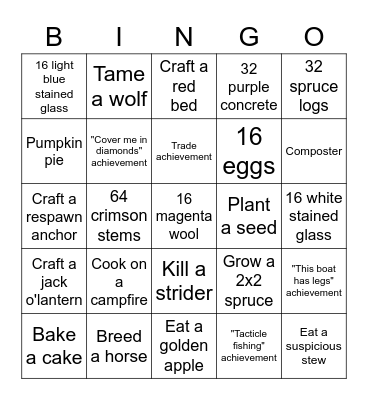 Minecraft bingo w friends Bingo Card