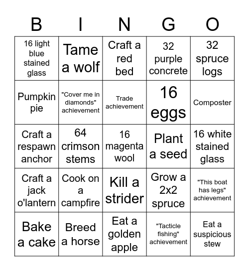 Minecraft bingo w friends Bingo Card