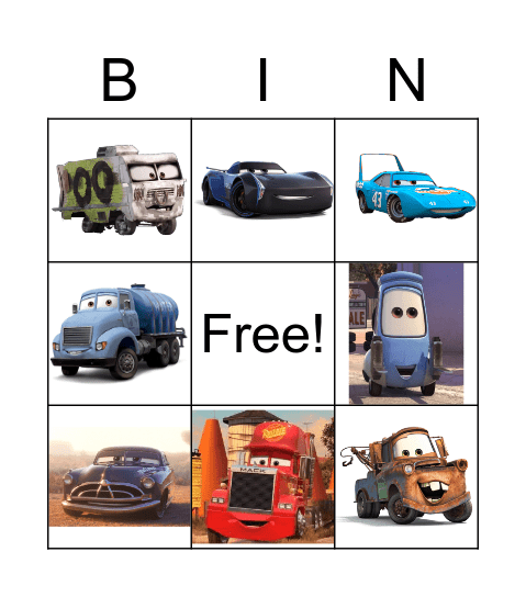 Cars Bingo Card