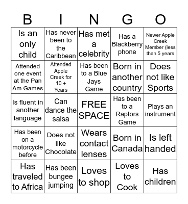 AC Communications People Bingo  Bingo Card