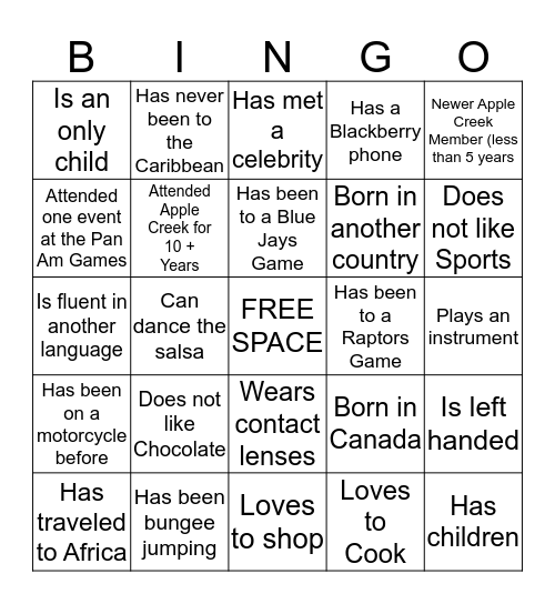 AC Communications People Bingo  Bingo Card