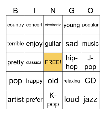 Music Bingo! Bingo Card