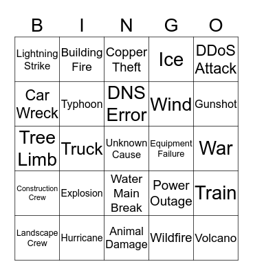 Internet Outage Bingo Card