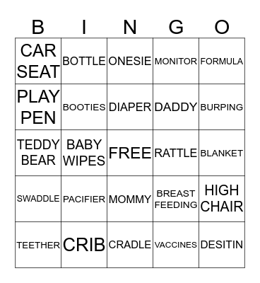 BABY SHOWER Bingo Card