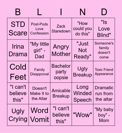 Love Is Blind - Wedding Bingo Card