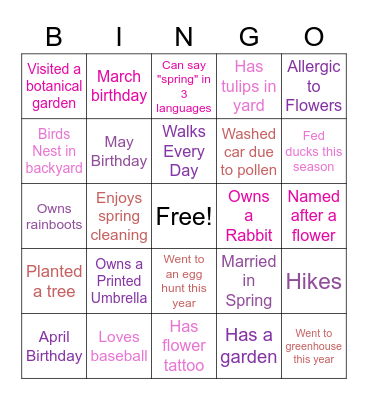 Virtual Spring Bingo Card