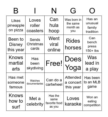 Ice Breaker Bingo Card