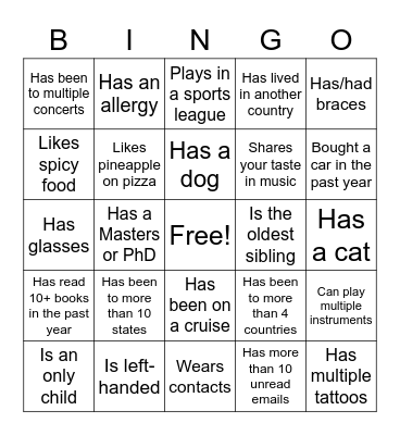 Ice Breaker Bingo Card