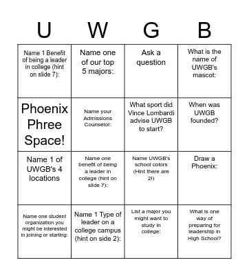 GB Lead Bingo Card