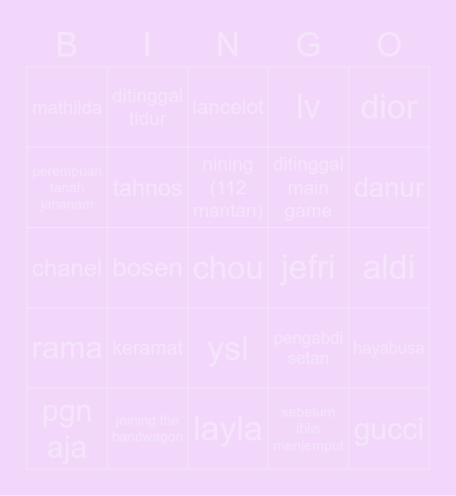 chu Bingo Card