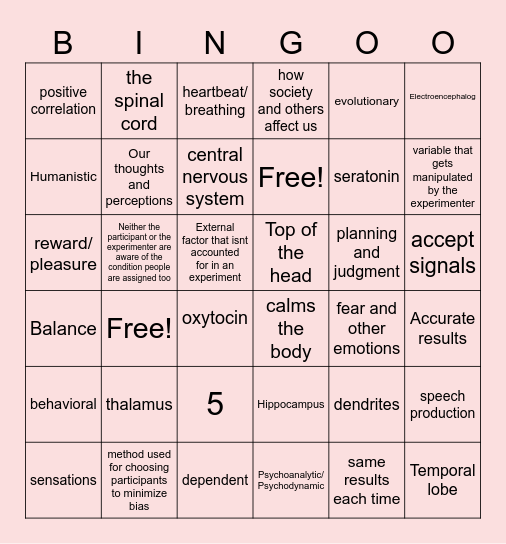 UNIT 1&2 Bingo Card