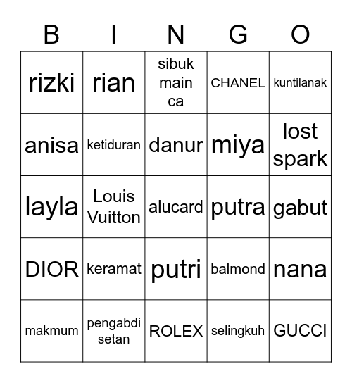 bingo santay wir Bingo Card