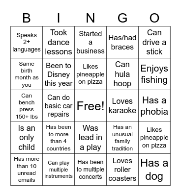 Ice Breaker Bingo Card