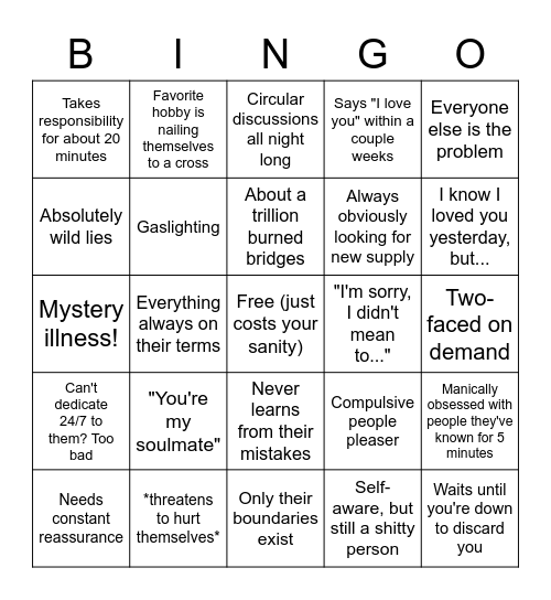 BPD BINGO Card