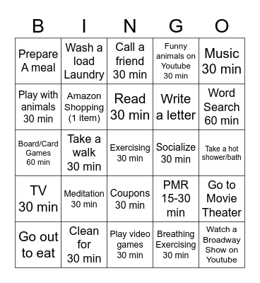 Coping Skills Bingo Card