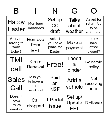 Easter Bingo Card