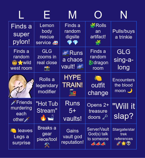 LegsyLemony Action Bingo Card