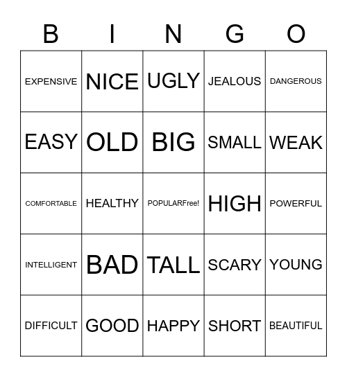 COMPARATIVES AND SUPERLATIVES Bingo Card