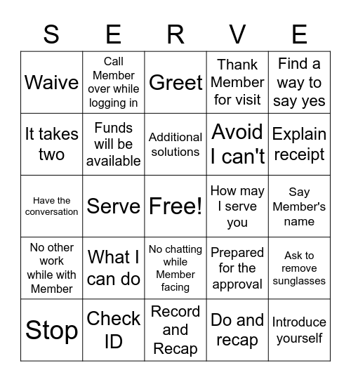 Teller Experience Bingo Card
