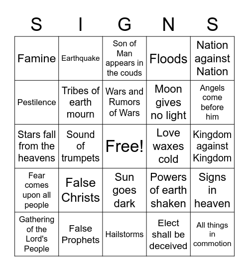 Signs of the Second Coming Bingo Card