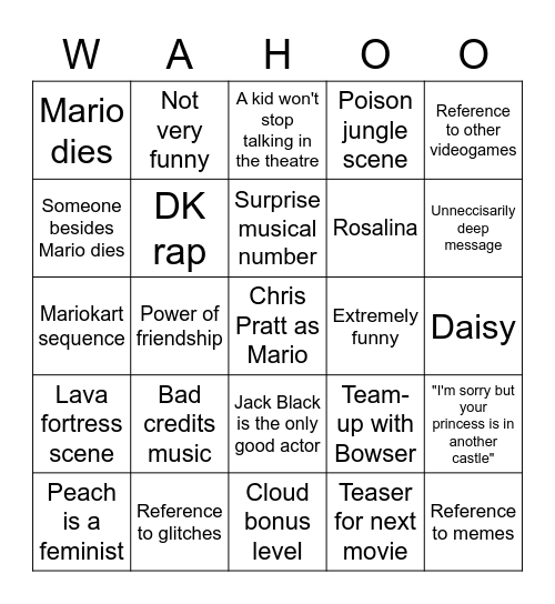 Mario Movie Bingo Card