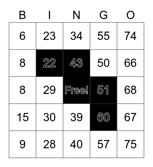 Number Bingo 1-75 Bingo Card