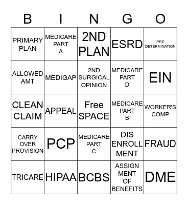 MEDICAL BILLING BINGO Card