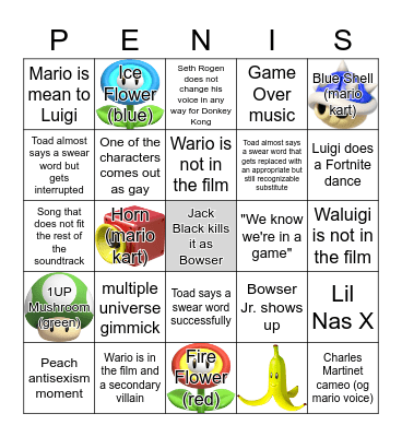 The Super Mario Bros Movie Bingo Card