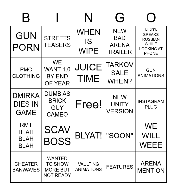 TARKOV POD Bingo Card