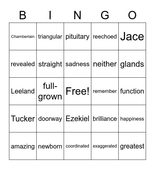 Lesson 70 Bingo Card