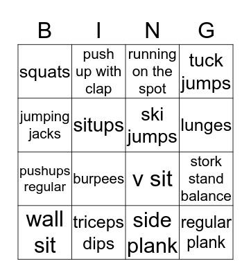 Fitness bingo Card