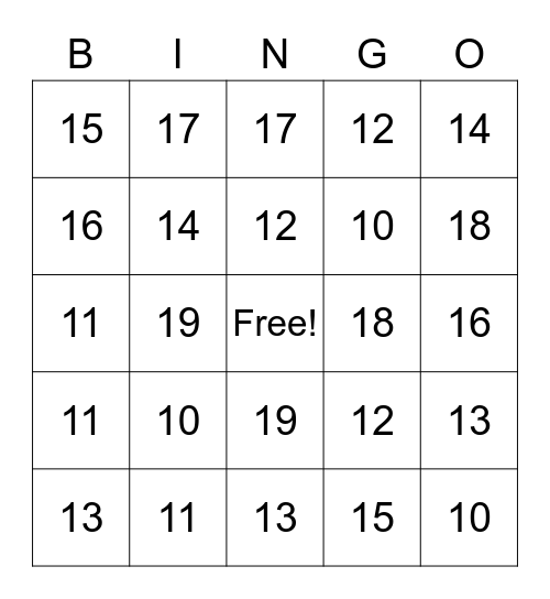 TEEN  Bingo Card