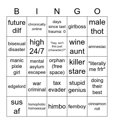 Character Bingo Card
