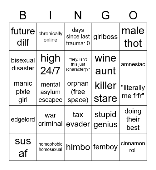 Character Bingo Card