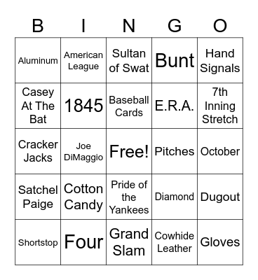 Baseball Bingo 3 Bingo Card